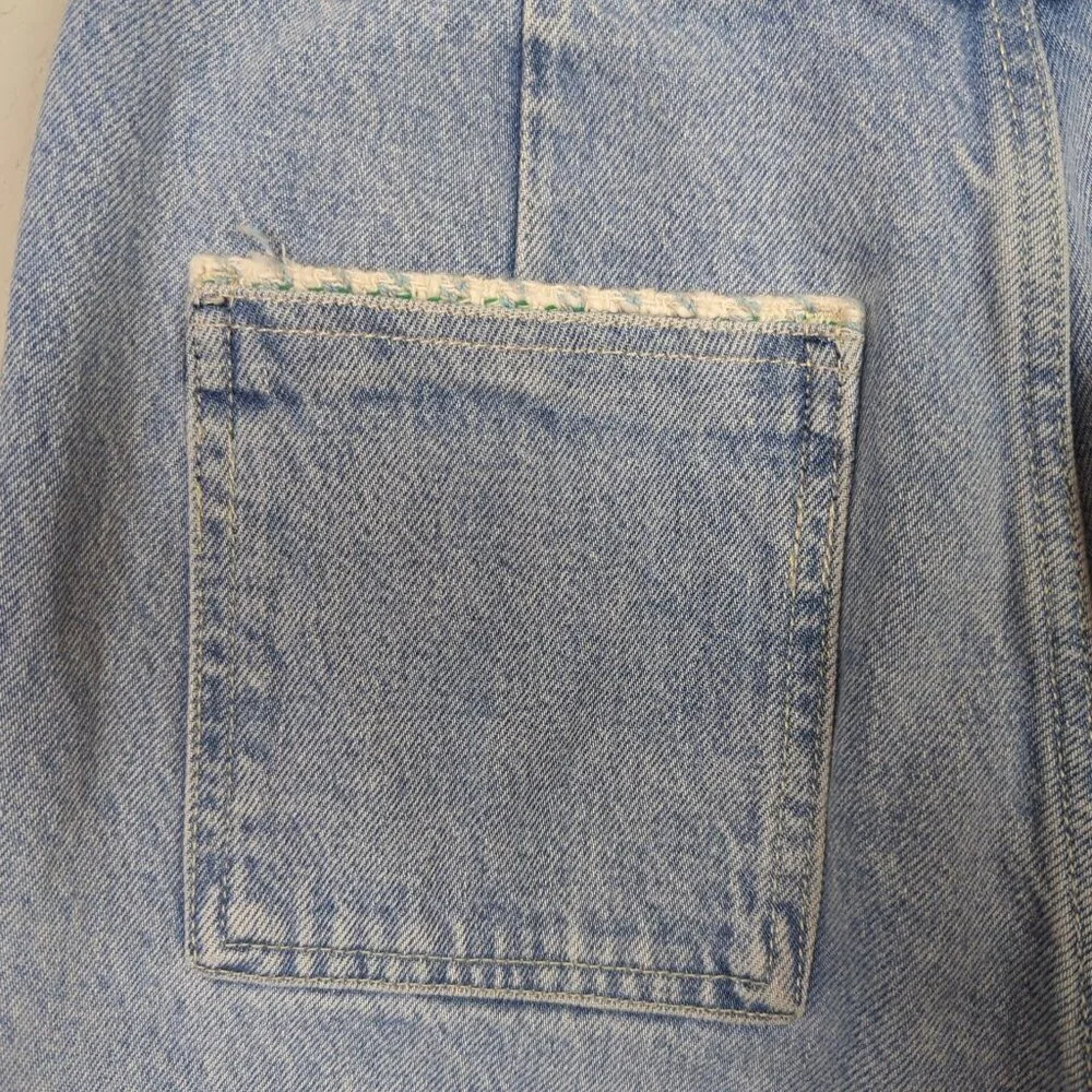 Zara Women's Jeans sz 6 / 28 blue Jeans High Rise Tweed Trim Straight Leg - Picture 6 of 12